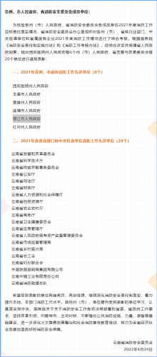 丽江市人民政府获2021年度州、市政府消防工作先进单位