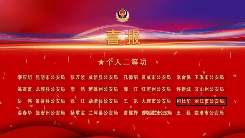丽江市公安局古城分局治安大队大队长和仕华在冬奥会冬残奥会安保工作中荣立个人二等功