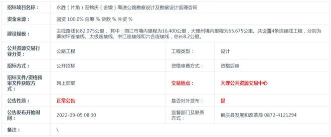 全长82.075公里  丽江将开建一条永胜至鹤庆的高速公路