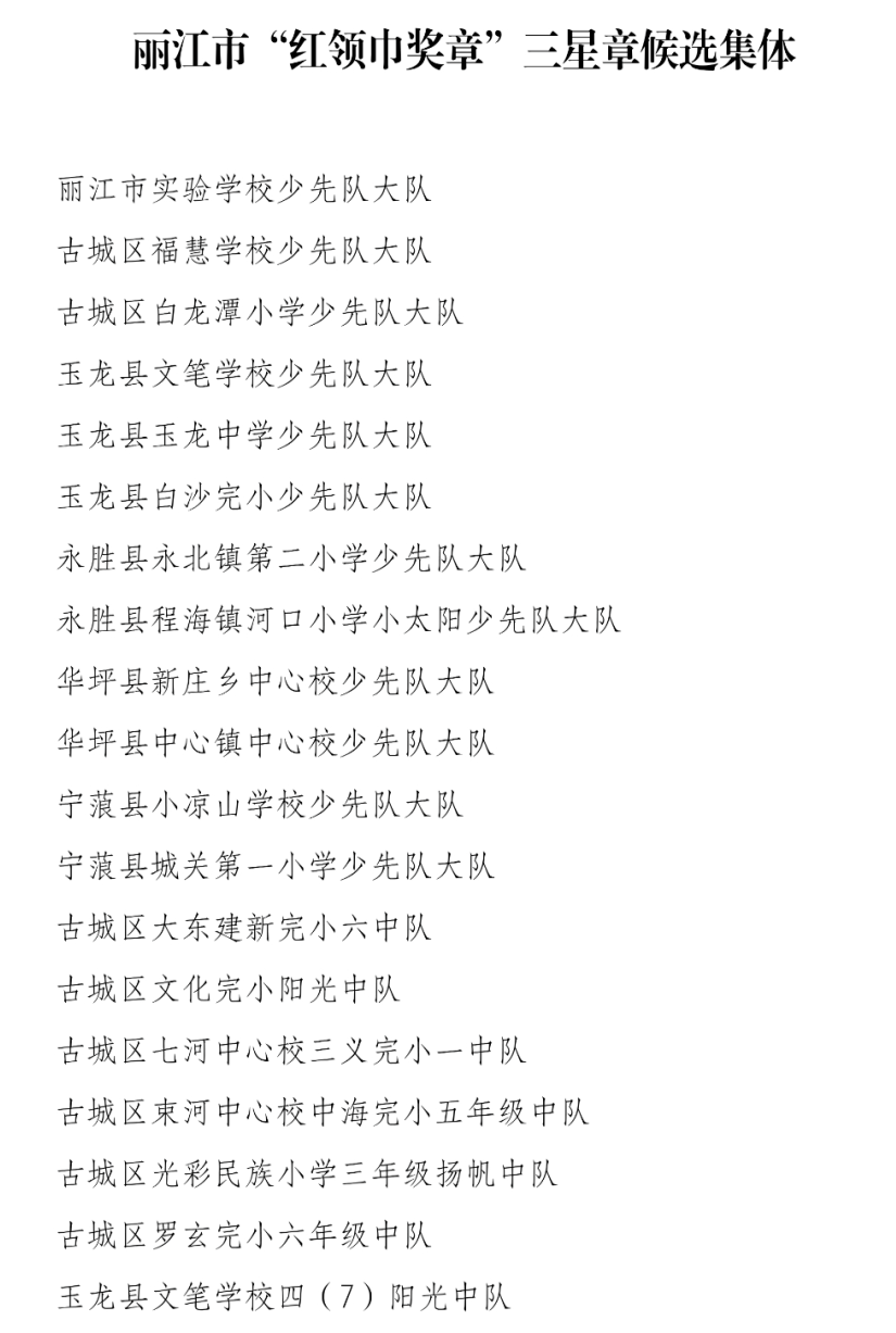 2022年丽江市“红领巾奖章”三星章拟表扬名单公示