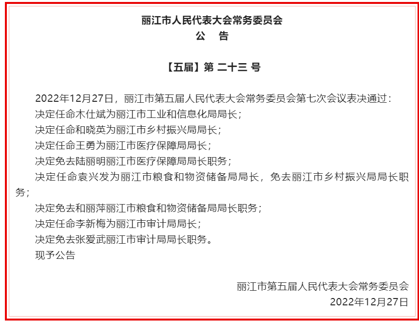 丽江市人大常委会通过一批人事任免名单
