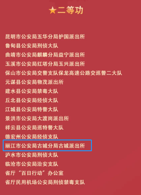 古城派出所在百日行动中 荣立集体二等功