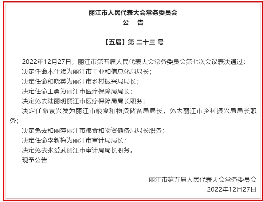 丽江市人大常委会通过一批人事任免名单