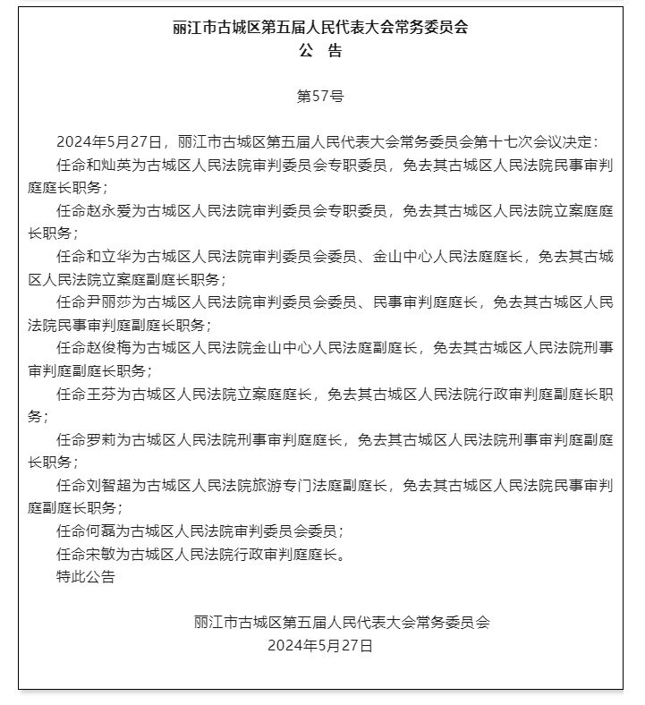 丽江市古城区五届人大常委会召开第十七次会议新任命一名副区长