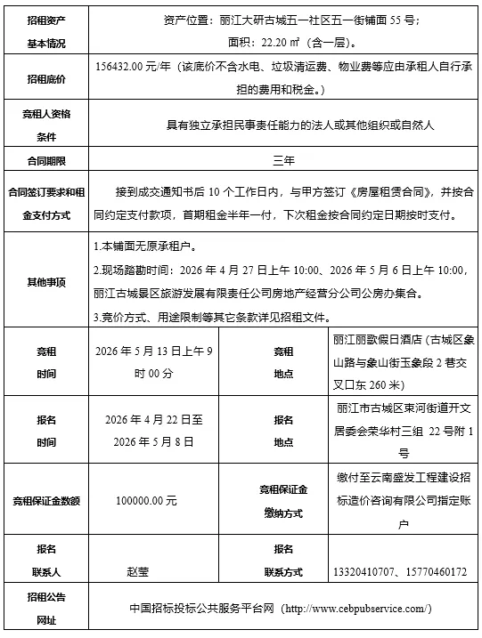 丽江古城直管公房公开招租相关公告